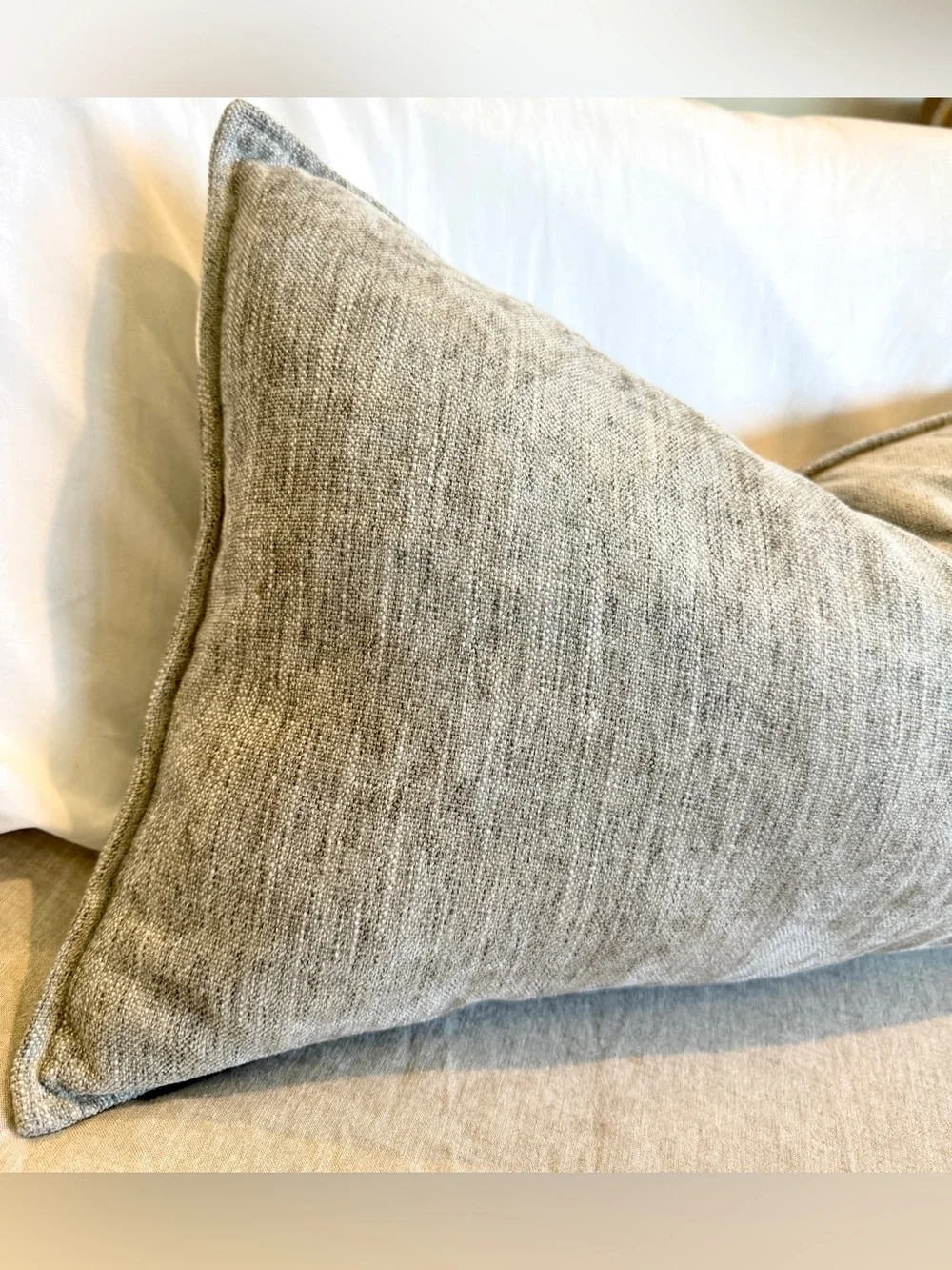 Catherine Malandrino Textured Lumbar Pillow - Gray with Gold-Toned Zipper Decor